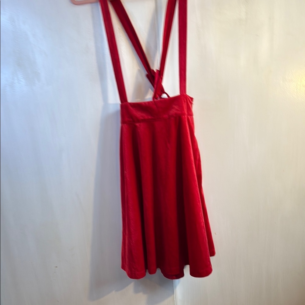 Unique Vintage Red Suspender Skirt